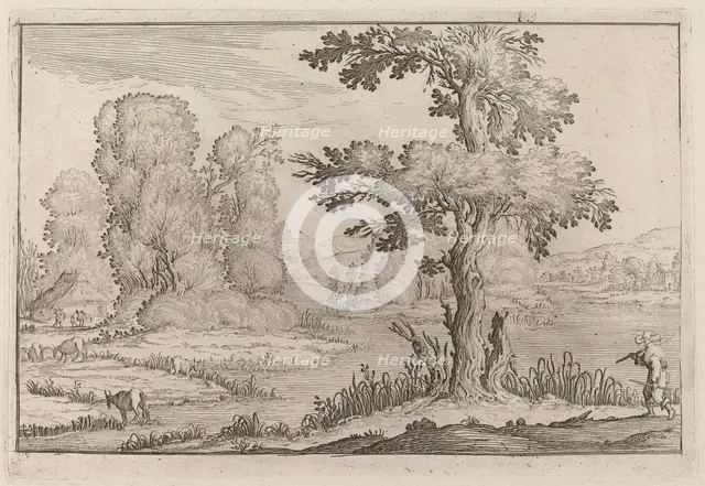 Herdsman and Cows Crossing a River, 1638. Creator: Ercole Bazicaluva.