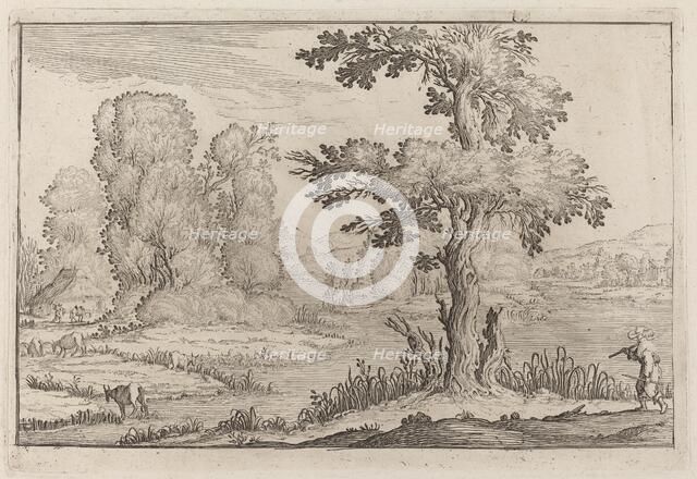 Herdsman and Cows Crossing a River, 1638. Creator: Ercole Bazicaluva.