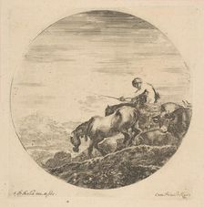 Herdsman on Horseback Drives Animals, ca. 1646. Creator: Stefano della Bella
