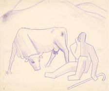 Herdsman with a cow, 1936. Creator: Mikulas Galanda