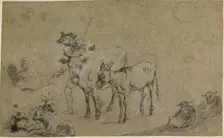 Herdsman with Cow, Donkey, Sheep, . Creator: Unknown
