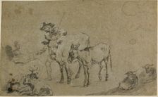 Herdsman with Cow, Donkey, Sheep, . Creator: Unknown