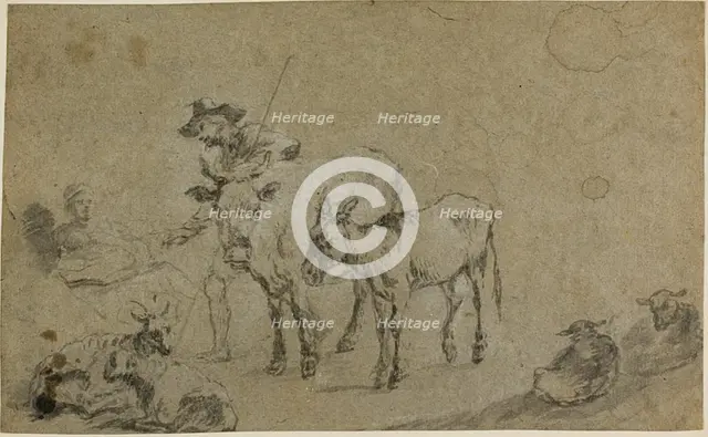 Herdsman with Cow, Donkey, Sheep, . Creator: Unknown.