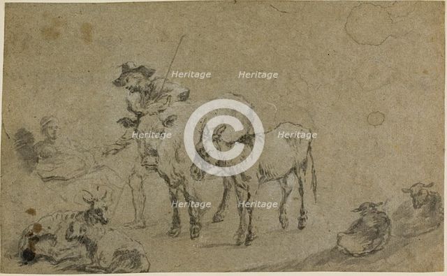 Herdsman with Cow, Donkey, Sheep, . Creator: Unknown.
