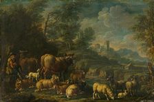 Herdsman with his Herd in Romantic Landscape, last 3rd 18th century. Creator: Unknown