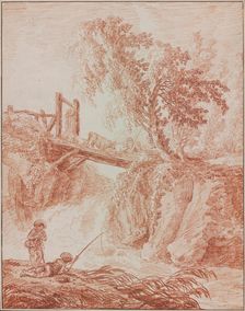 Herdsmen Crossing a Waterfall, 1770/1775. Creator: Hubert Robert