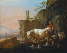 Herdsmen Driving Cattle through a Ford, 1670. Creator: Johann Heinrich Roos
