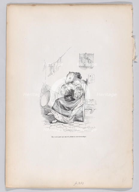 Here is one who mends by nicely biting from Scenes from the Private and Public Life..., ca. 1837-47.