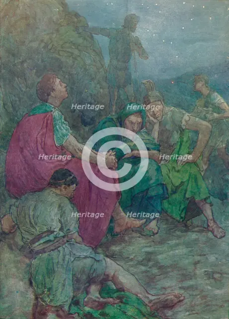 'Here, sheltered by steep cliffs, he sat down to rest', c1912 (1912). Artist: Unknown.