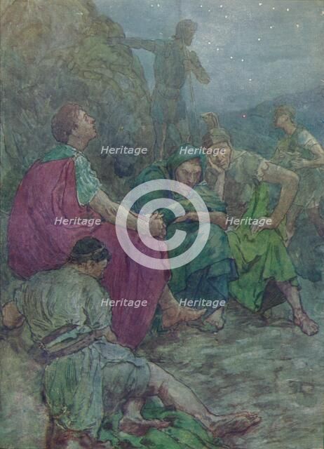 'Here, sheltered by steep cliffs, he sat down to rest', c1912 (1912). Artist: Unknown.