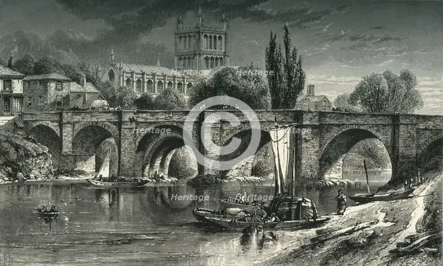 'Hereford Cathedral, and Wye Bridge', c1870.