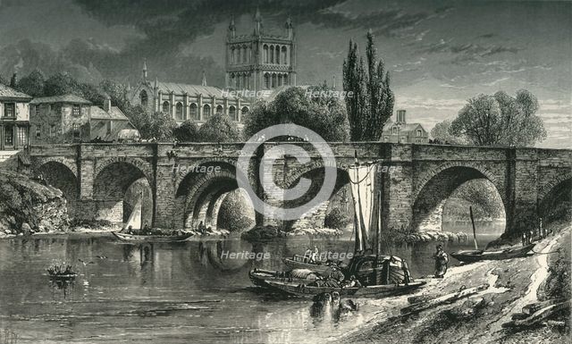 'Hereford Cathedral, and Wye Bridge', c1870.
