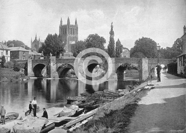 'Hereford Cathedral and Wye Bridge', c1896. Artist: J Thirwall.