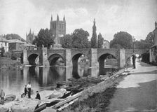 Hereford Cathedral and Wye Bridge c1896. Artist: J Thirwall