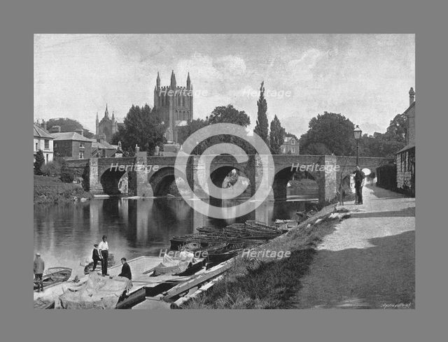 Hereford Cathedral and Wye Bridge, c1900. Artist: J Thirwall.