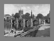 Hereford Cathedral and Wye Bridge, c1900. Artist: J Thirwall