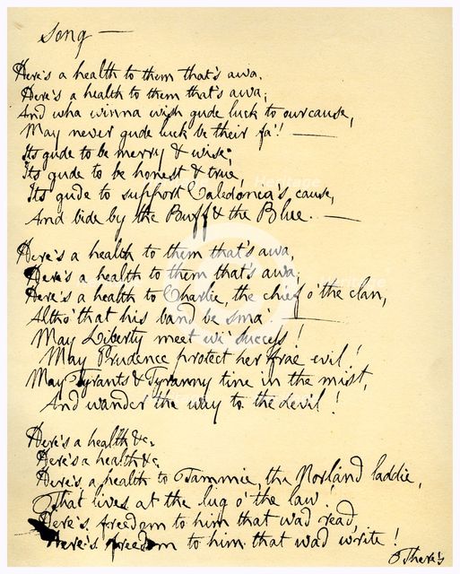 Here's a health to them that's awa, c1792.Artist: Robert Burns