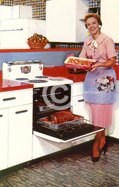 Here's General Electric's Compact Spacemaker oven, USA, 1955. Artist: Unknown