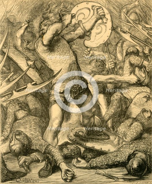 'Hereward cutting his way through the Norman host', c1890. Creator: Unknown.