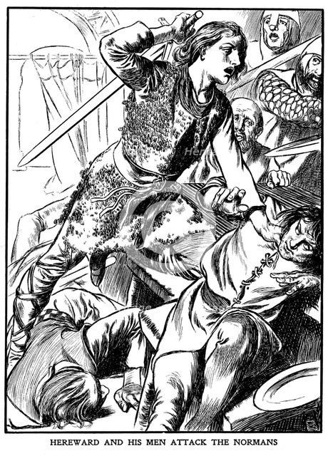Hereward the Wake, Anglo-Saxon rebel, attacking Peterborough Abbey, 1070 (early 20th century) Artist: Unknown