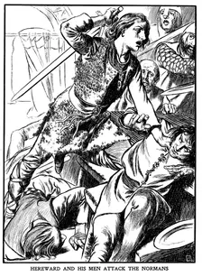 Hereward the Wake, Anglo-Saxon rebel, attacking Peterborough Abbey, 1070 (early 20th century)
