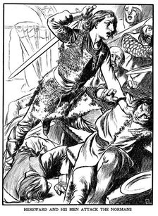 Hereward the Wake, Anglo-Saxon rebel, attacking Peterborough Abbey, 1070 (early 20th century)