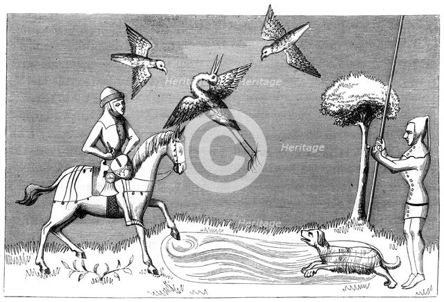 Heron hawking, 14th century (1849). Artist: Unknown