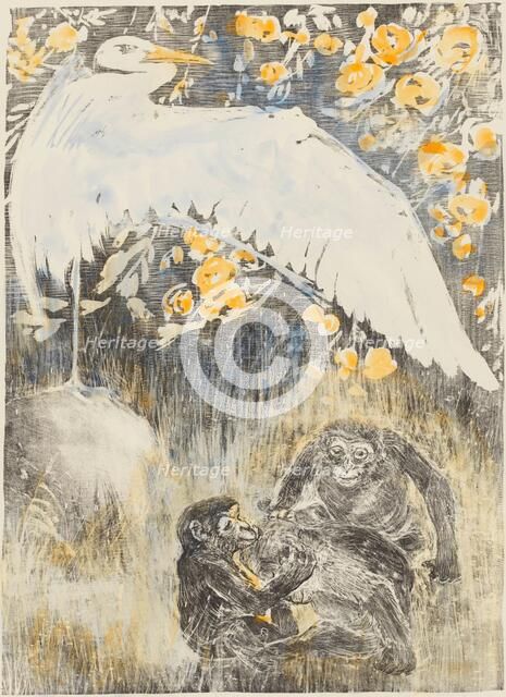 Heron with three monkeys, 1905. Creator: Theo van Hoytema.