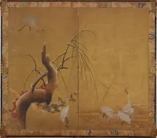 Herons and Old WIllow, Edo period, early 17th century. Creator: Kano Sadanobu