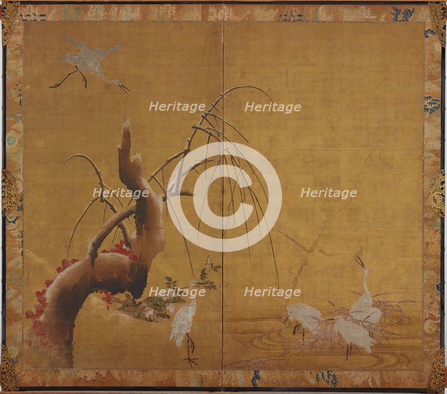 Herons and Old WIllow, Edo period, early 17th century.  Creator: Kano Sadanobu.