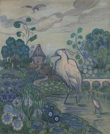 Herons in a Lush Landscape, 1917. Creator: Andreas Schneider