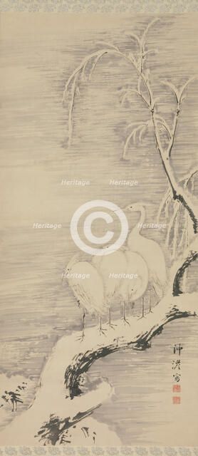 Herons in the Snow, ca. 1840. Creator: Nakabayashi Chikuto.