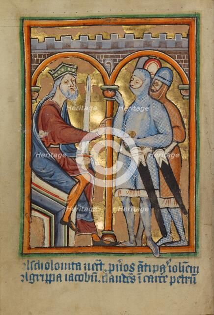 Herod Giving Orders to His Soldiers, about 1190-1200; text added about 1480-1490. Creator: Unknown.