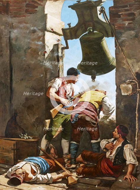 Heroic defense of the tower of San Agustín in Zaragoza in the War of Independence, 1884. Creator: Cesar Alvarez Dumont.