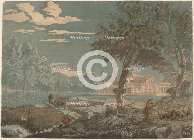 Heroic Landscape with Cart and Goatherd, with San Giorgio Maggiore in the Background, 1744. Creator: John Baptist Jackson.