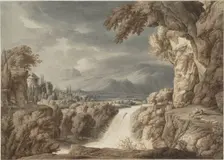 Heroic landscape with waterfall, c. 1790. Creator: Kobell, Franz Innocenz Josef (1749-1822)