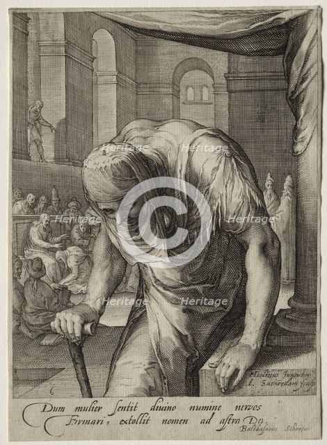 Heroines of the New Testament: The Crippled Woman Healed by Christ. Creator: Jan Saenredam (Dutch, 1565-1607).