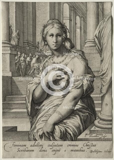 Heroines of the New Testament: The Woman Taken in Adultery. Creator: Jan Saenredam (Dutch, 1565-1607).