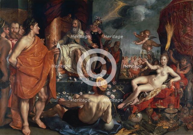 Hermes presenting Pandora to King Epimetheus , 1611. Creator: Goltzius, Hendrick (1558-1617).