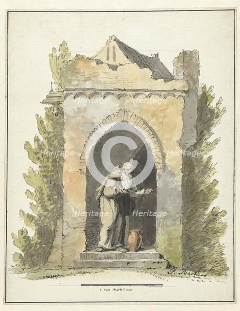 Hermit in front of a stone chapel, c.1782-c.1837. Creator: Pieter Bartholomeusz. Barbiers.