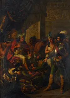 Hernán Cortés, the famous conqueror of Mexico, enters Moctezuma's chambers..., 1858. Creator: Antonio Gómez y Cros