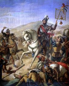 Hernán Cortés in the battle of Otumba July 7, 1520