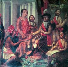 Hernán Cortés, Marques del Valle de Oaxaca representing Spain at the Indians in the conquest of A…