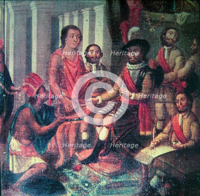 Hernán Cortés, Marques del Valle de Oaxaca representing Spain at the Indians in the conquest of A…