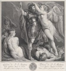 Hero crowned by Victory, who places a laurel wreath on his head, Venus and Cupid at..., ca. 1735-61. Creator: Charles Hutin
