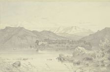 Herreninsel Island with its monastery in Lake Chiemsee, 1842. Creator: Heinrich Funk