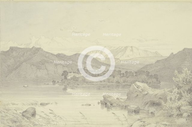 Herreninsel Island with its monastery in Lake Chiemsee, 1842. Creator: Heinrich Funk.