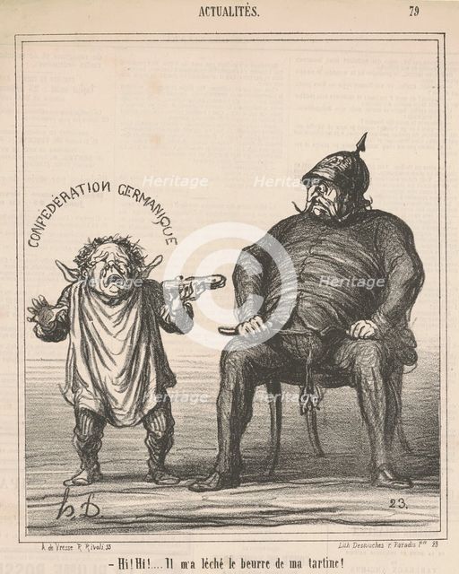 Hi! hi! ... Il m'a léché le beurre de ma tartine, 19th century. Creator: Honore Daumier.
