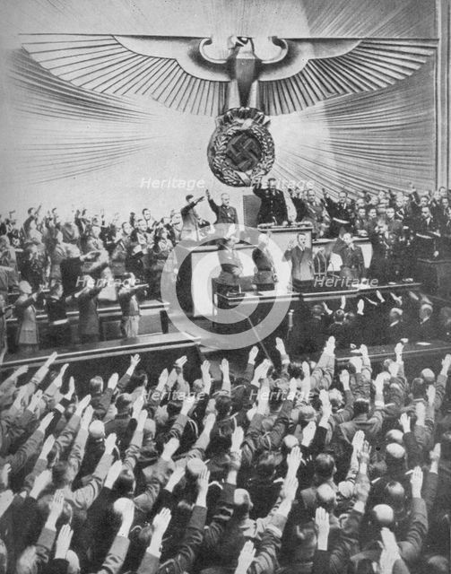 'Hitler Makes His Peace Speech in the Reichstag', 1939, (1940). Artist: Unknown.
