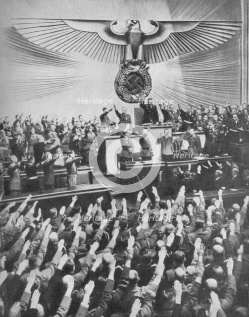 'Hitler Makes His Peace Speech in the Reichstag', 1939, (1940). Artist: Unknown.